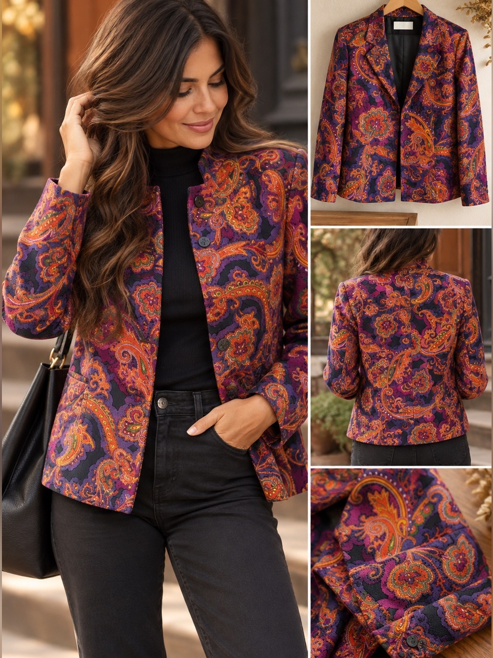 Coldwater Creek Paisley Blazer in Purple & Black Size Medium